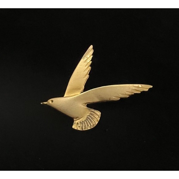 Vtg Gold Tone Diamond Cut Sea Gull Brooch Pin Marked Hamilton Fields 83 - Picture 1 of 7